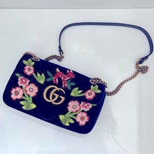 Authentic Rare Gucci Marmont Blue Velvet Bambi